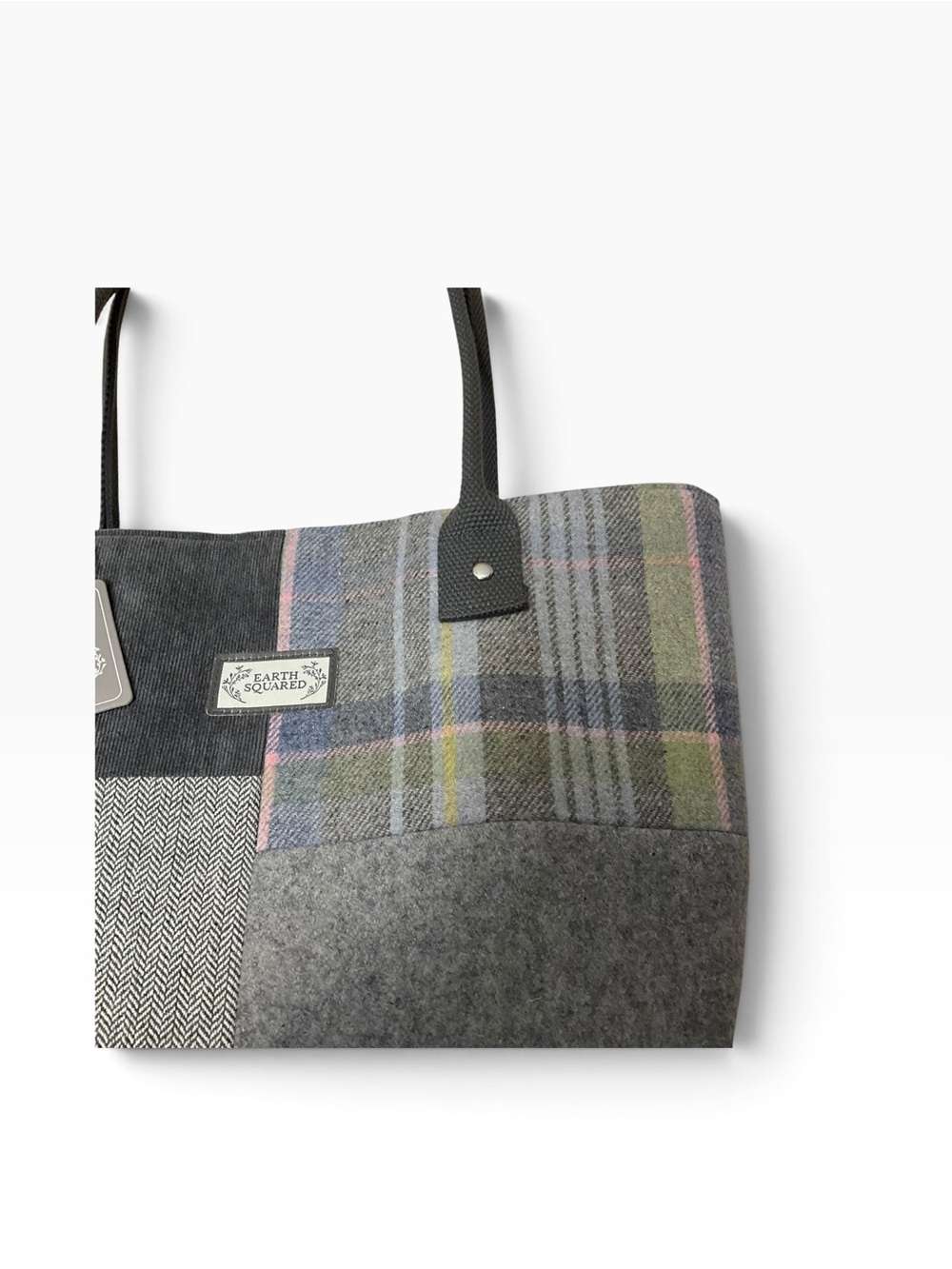 EARTH SQUARED Tote Bag/ Purse Scottish Tweed Patchwork Gray Pink Fair Trade NWT - Picture 9 of 12